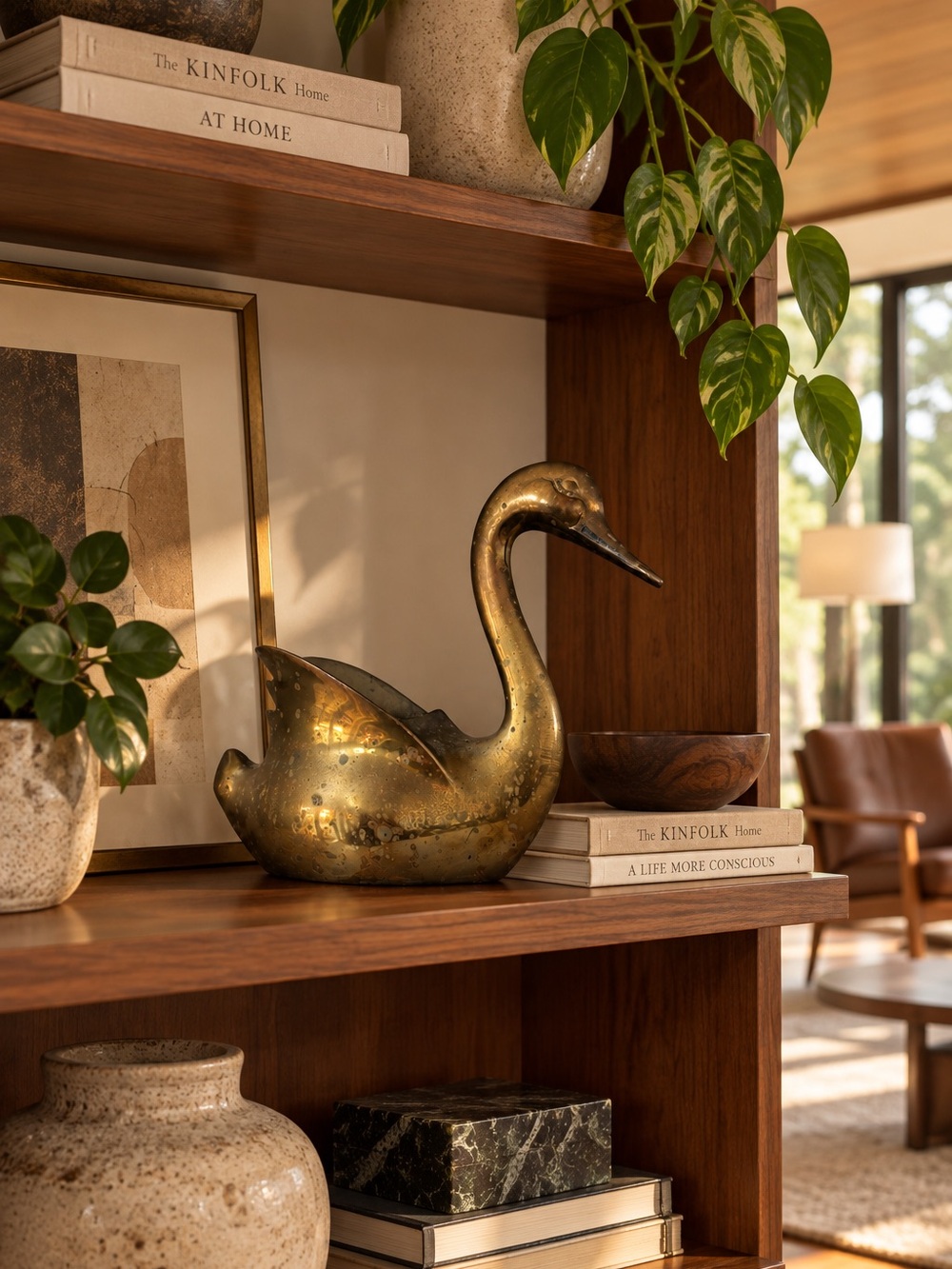 Vintage Brass Swan Planter Made in Korea 
Mid Century Modern Botanical Eclectic